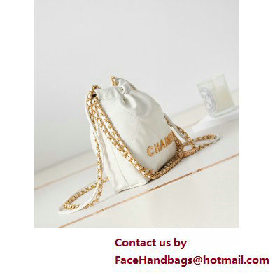 Chanel Shiny Calfskin  &  Gold-Tone Metal CHANEL 22 Mini Handbag AS3980 White